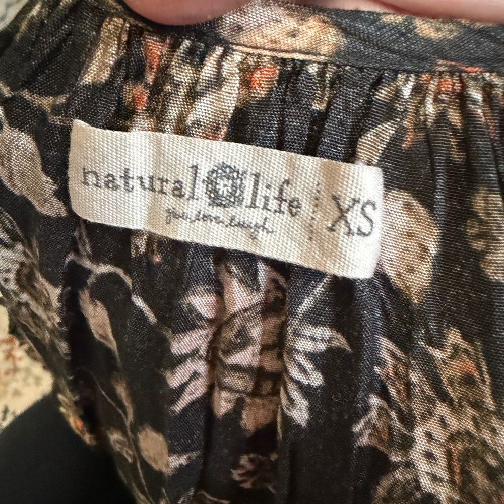 NATURAL LIFE Lula Boho Tiered Ruffled Black/Tan Floral 3/4 Sleeve Maxi Dress XS - Picture 6 of 7
